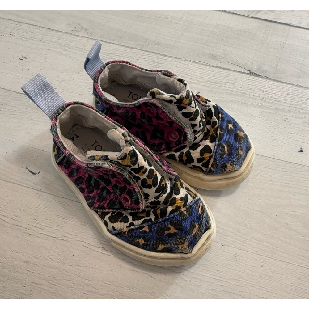 TOMS girls colorful cheetah print shoes little kids‎ toddler 4